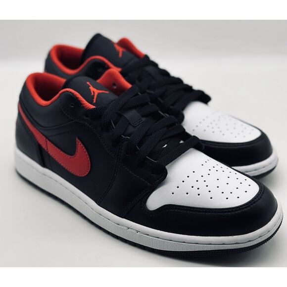NEW Nike Air Jordan 1 Low Black Fire Red White Toe 553558-063 Men’s Size Multi - Picture 3 of 6